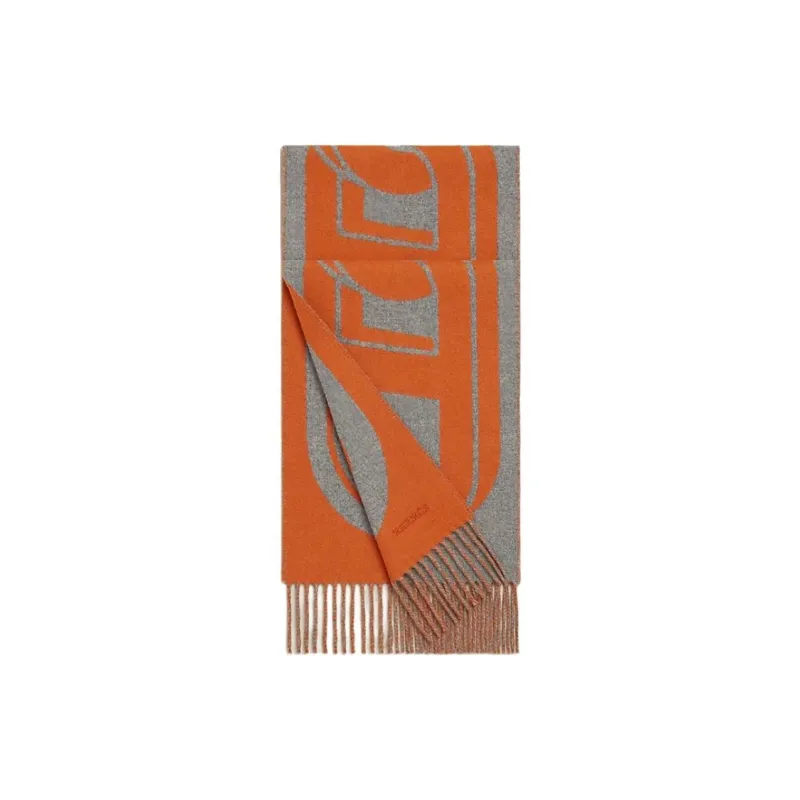 HERMES Cashmere Knit Scarves Men's Camel/orange-3