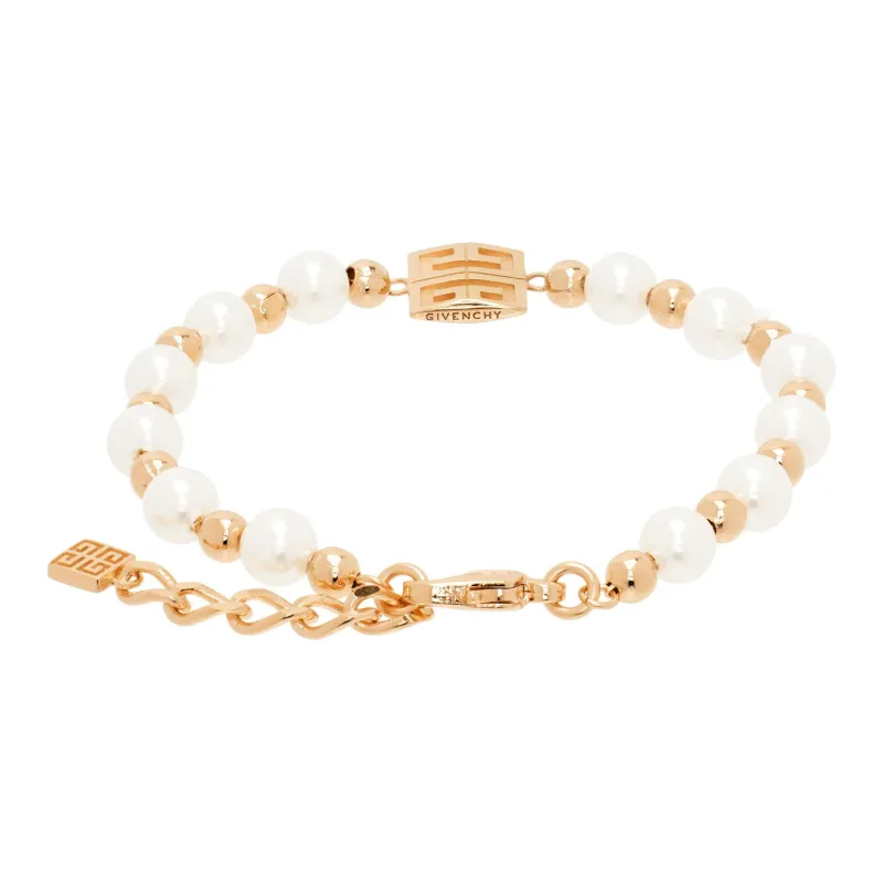 Givenchy Brass Metal Artificial Pearl Resin Bracelets Women's White Gold-1