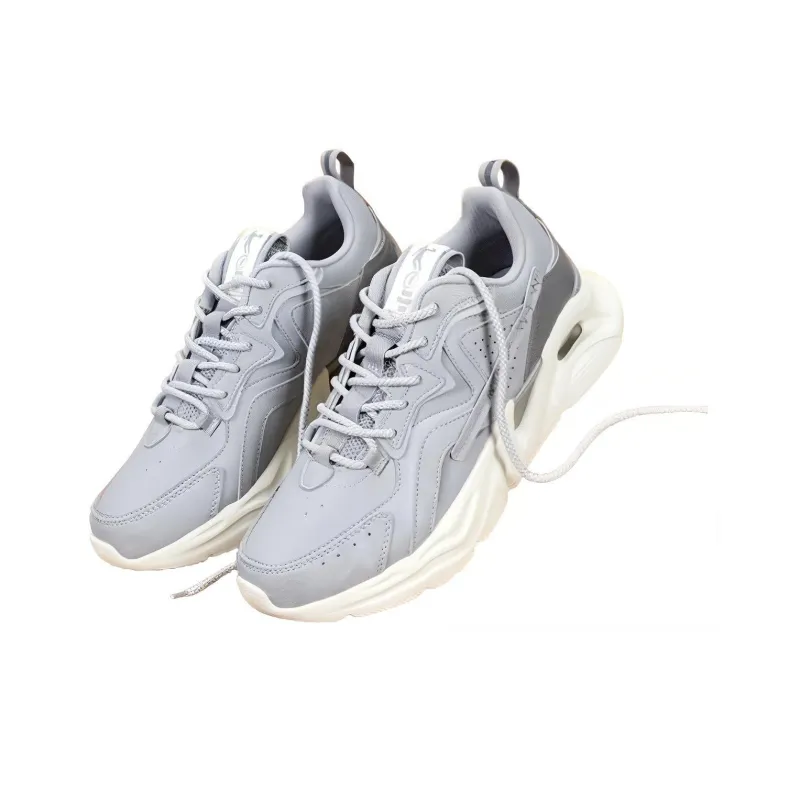 QIAODAN Cushioned Slip Resistant Low Top Running Shoes Men's Gray-1