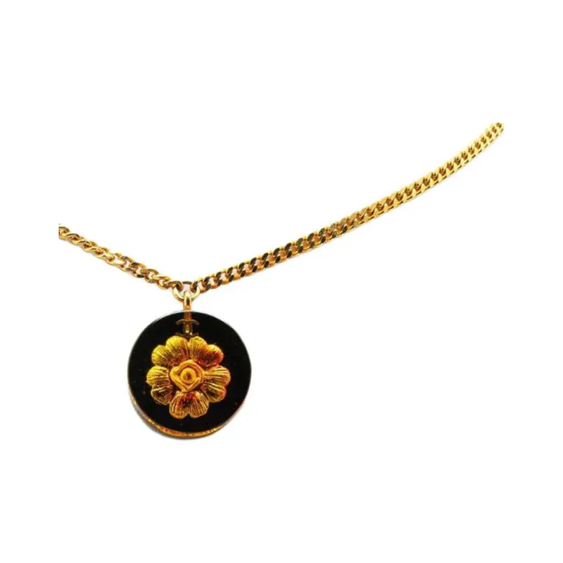 CHANEL 1998 Plated And Resin Camellia Pendant Costume Necklace-2