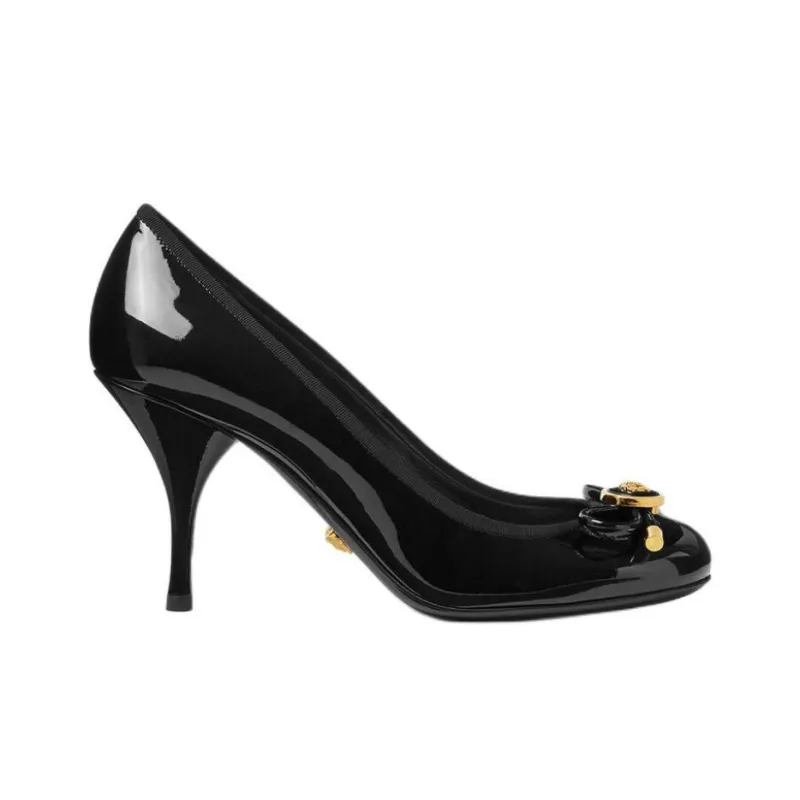 VERSACE Opera Bow Slim Heel High Heels 8.5cm Women's Black-1