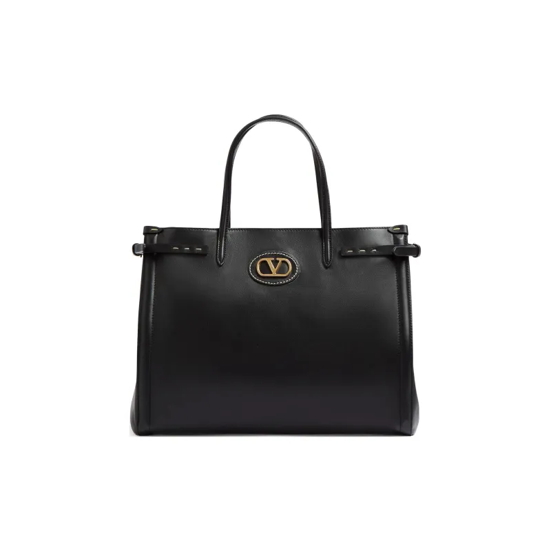 Valentino Cow Leather Tote Bag, Shopping Bag, Shoulder Bag, Crossbody Bag, Handbag Medium Size Women's Black-0