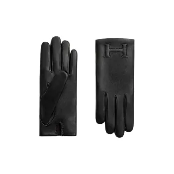 HERMES Leather Gloves Unisex Black