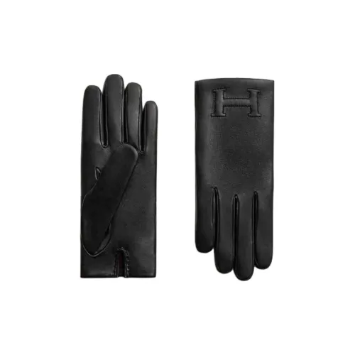 HERMES Leather Gloves Unisex Black