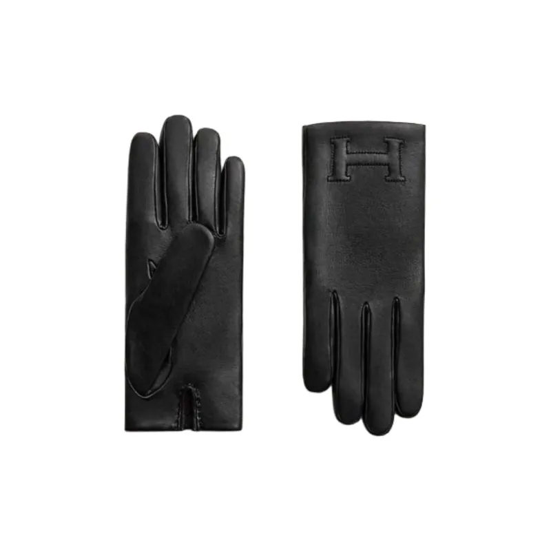 HERMES Leather Gloves Unisex Black-0