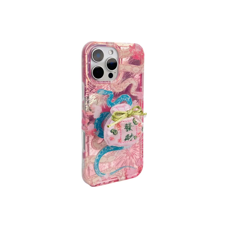 Wei Xin Acrylic Material Snake Year Charm Stand Phone Cases Compatible With IPhone 16/15 Pro Max/Apple 13/14 Pro/Max-1