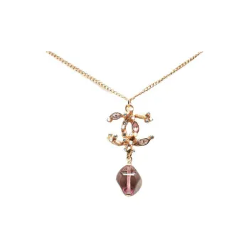 CHANEL 2012 Plated Cc Crystal And Amethyst Pendant Costume Necklace