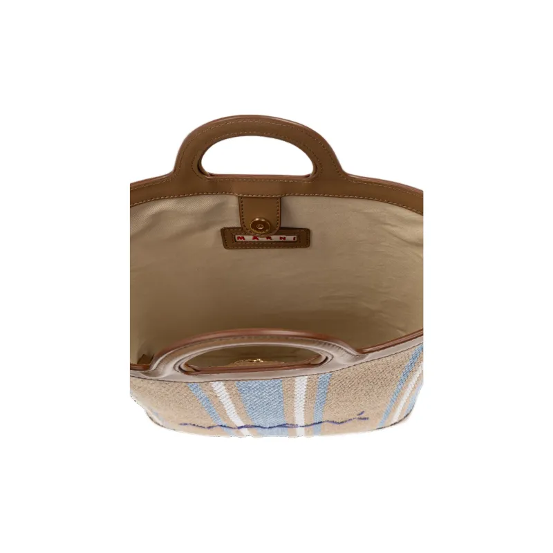 MARNI Logo Embroidered Striped Tote Bag-3