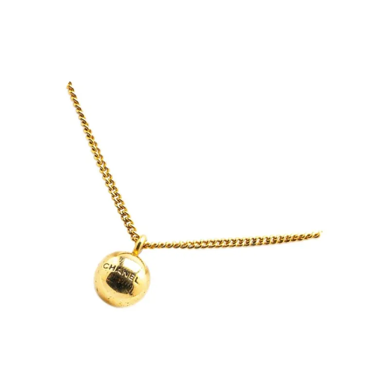 CHANEL 1998 Plated Sphere Charm Pendant Costume Necklace-2