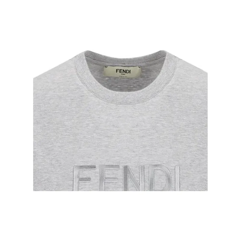 FENDI Logo Embroidered Crewneck T Shirt-2