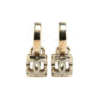 CHANEL 20th Century Plated And Enamel Cc Cube Drop Clip On Costume Earrings