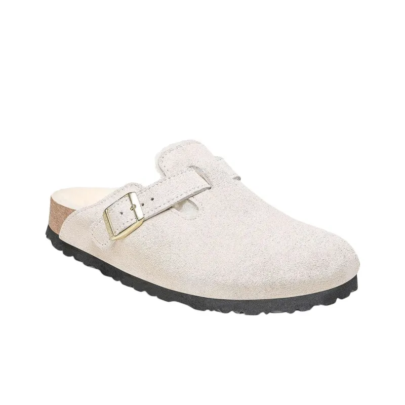 Birkenstock Boston Shearling EVA Abrasion Resistant Closed Toe Slippers Women's White Narrow-2