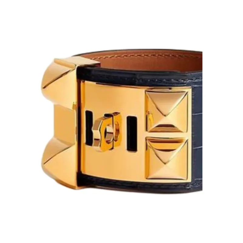 HERMES Metal Gold Plated Bangles Men's Blue-2