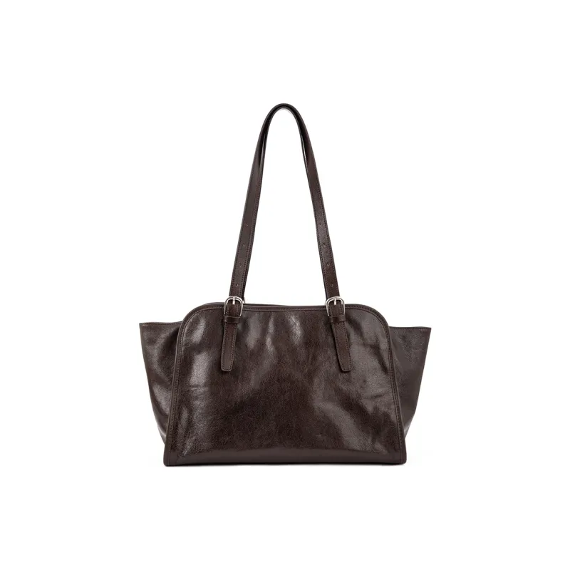 VENOF Top Grain Cow Leather Shoulder Bag Women's Vegetable Tanned Brown/Vegetable Tanned Black-2