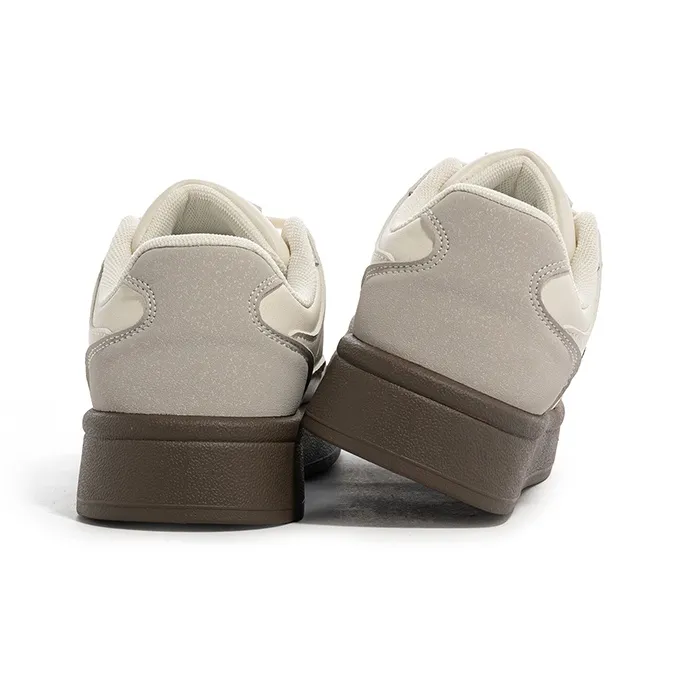 Babaya Slip Resistant Lightweight Breathable Low Top Skateboard Shoes Women's Beige Gray-5