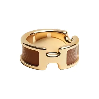 HERMES Leather Metal Rings Women's Gold