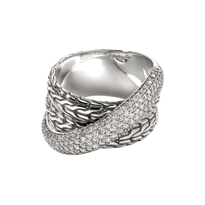 John Hardy Sterling Silver Jh Essential Crossover Diamond Ring-1