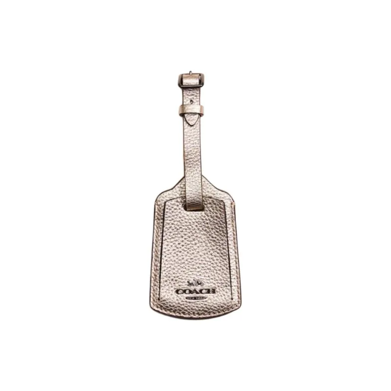 COACH Pebble Leather Luggage Label Bag Accessory Mini Unisex Platinum-0