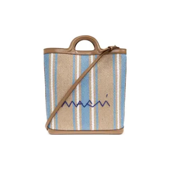 MARNI Logo Embroidered Striped Tote Bag