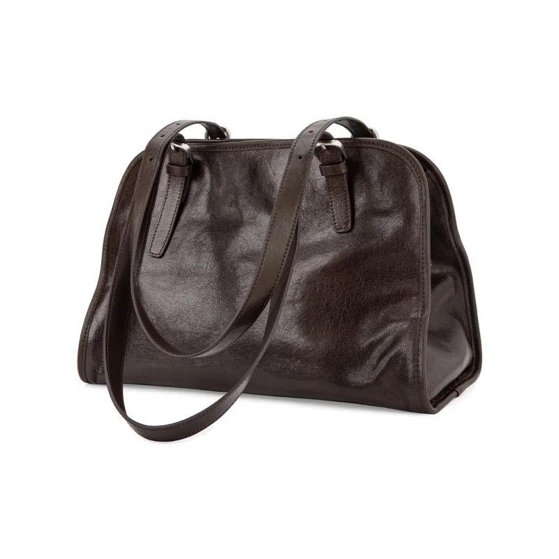 VENOF Top Grain Cow Leather Shoulder Bag Women's Vegetable Tanned Brown/Vegetable Tanned Black-6
