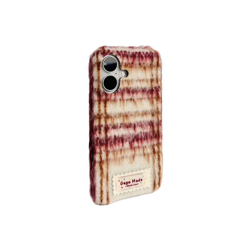 Wei Xin Plush Material Flannelette Plaid Label Phone Cases Compatible With IPhone 16/15 Pro Max/Apple 13/14 Pro/Max-9