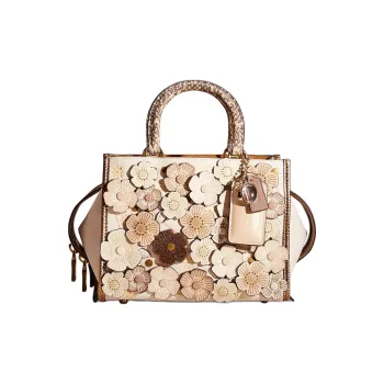 COACH Rogue Leather One Shoulder Handbags Medium Size Women's Chalk