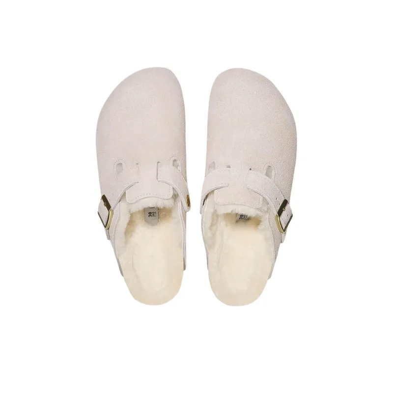Birkenstock Boston Shearling EVA Abrasion Resistant Closed Toe Slippers Women's White Narrow-4