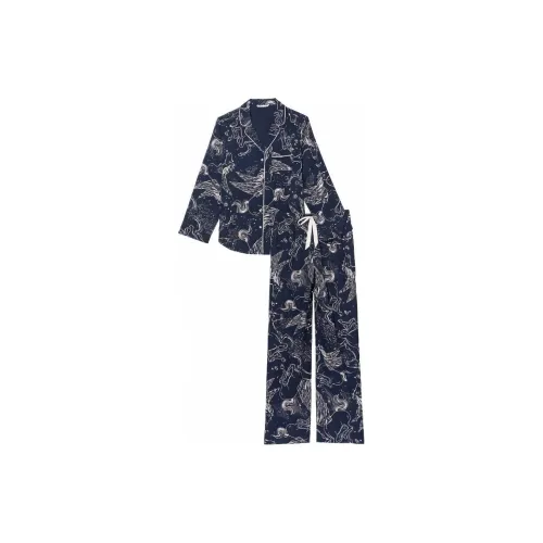 Victoria's Secret Pajama Set Women's Navy Blue Print