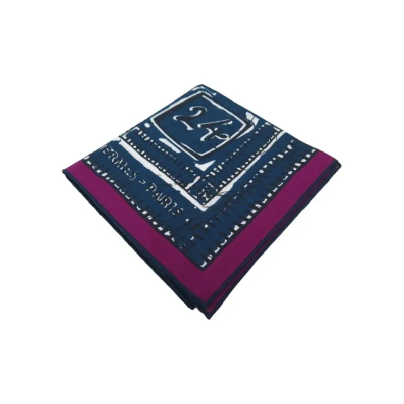 HERMES Cotton Silk Scarves Women's Blue/Purple-1