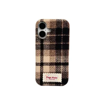 Wei Xin Plush Material Flannelette Plaid Label Phone Cases Compatible With IPhone 16/15 Pro Max/Apple 13/14 Pro/Max