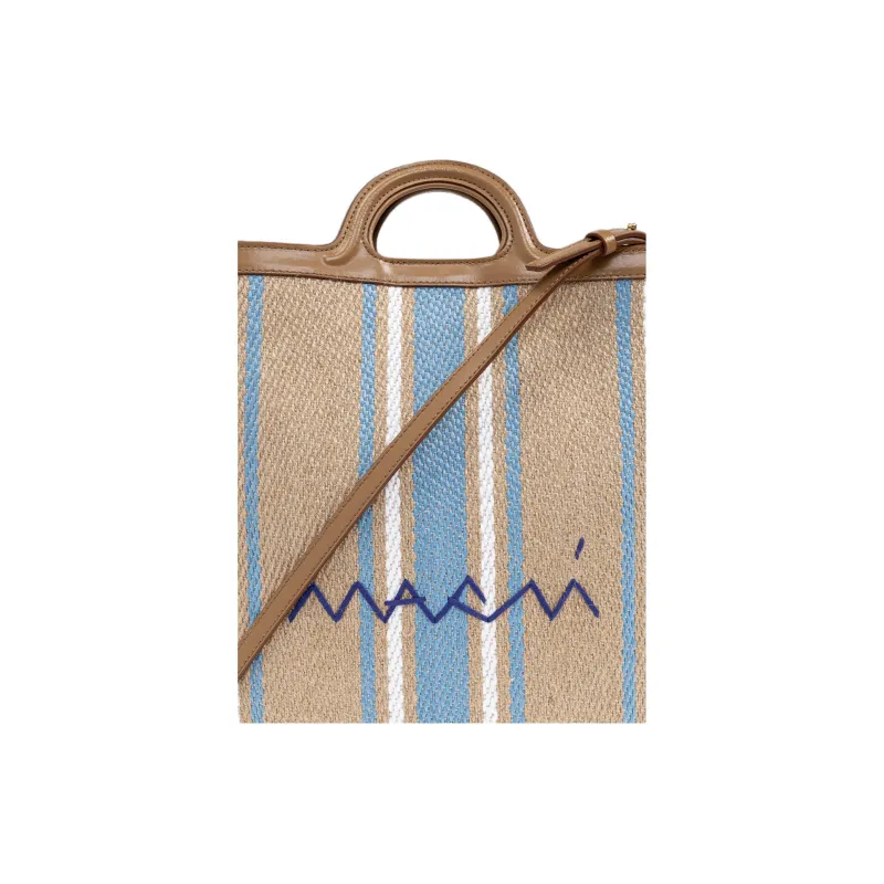 MARNI Logo Embroidered Striped Tote Bag-4