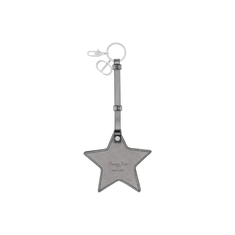 DIOR Calfskin Keychains Women's Silver Gray-1