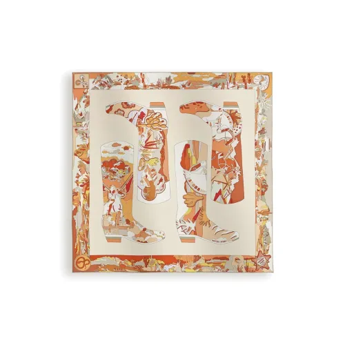 HERMES Silk Scarves Women's Orange/Blue