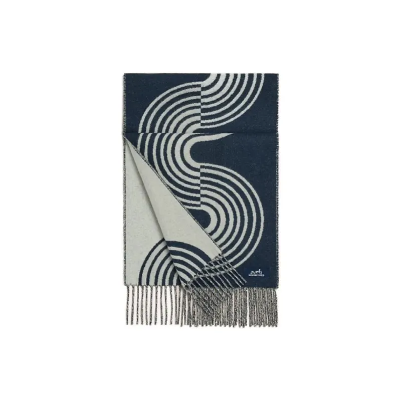 HERMES Cashmere Knit Scarves Women's Marine Blue-0