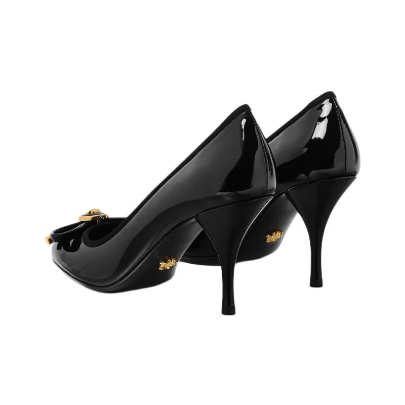 VERSACE Opera Bow Slim Heel High Heels 8.5cm Women's Black-4