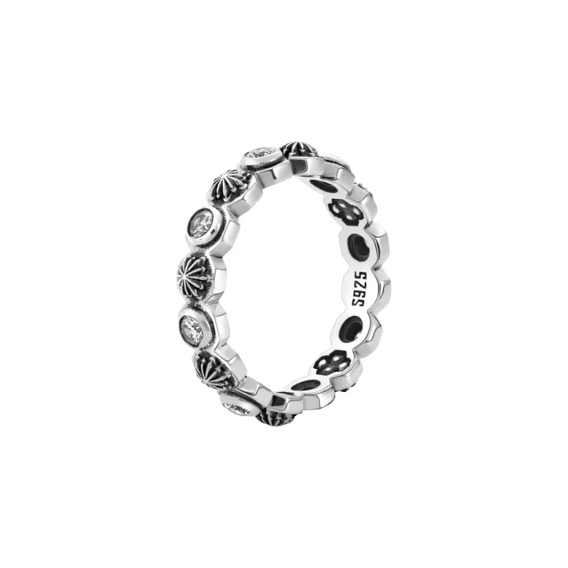 ROCK&RIDE 925 Sterling Silver With White Zircon Inlaid Rings Unisex-1