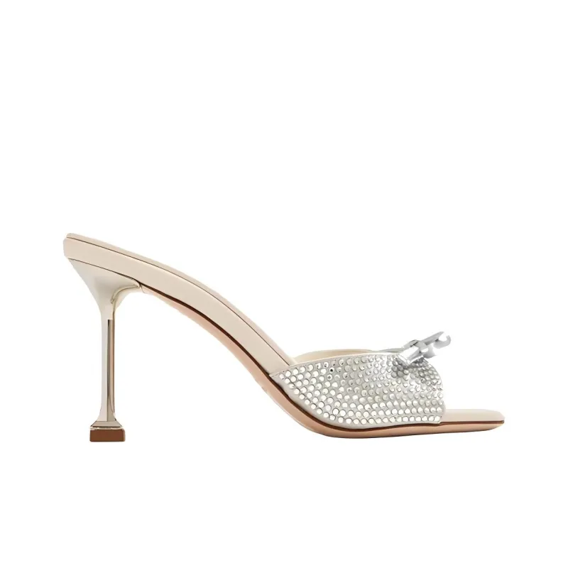 MIU MIU Slide Slippers 9cm Women's Silver-1