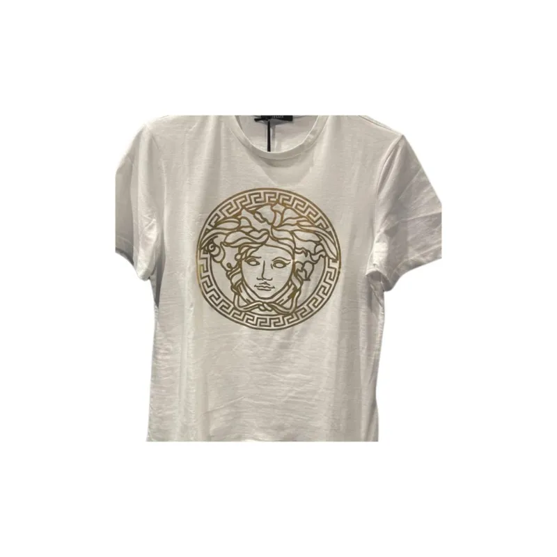VERSACE Logo Print Crew Neck Pullover Short Sleeved T Shirt Women's White-2