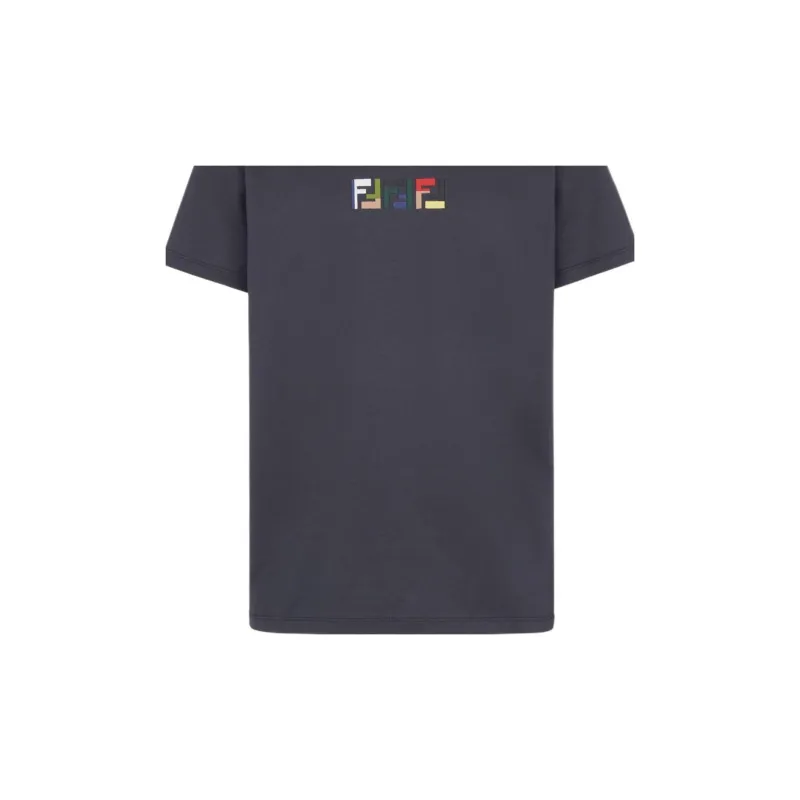 FENDI Logo Embroidered Crewneck T Shirt-4