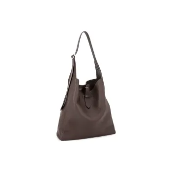 VENOF Top Grain Cow Leather Shoulder Bag Regular Women's Time Black/Elegant Coffee