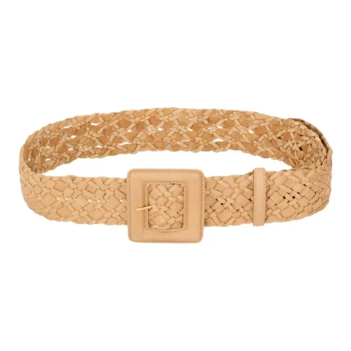 SAINT LAURENT Calfskin Brass Leather Belts Women's Beige Width 6cm