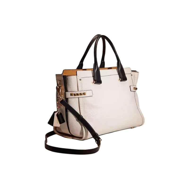 COACH Swagger Leather One Shoulder Handbags Large Size Unisex Light Gold-1