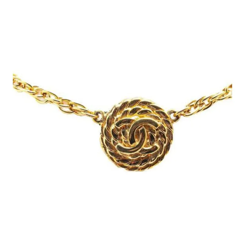 CHANEL 1985 Plated Cc Round Pendant Necklace Costume Necklace-2