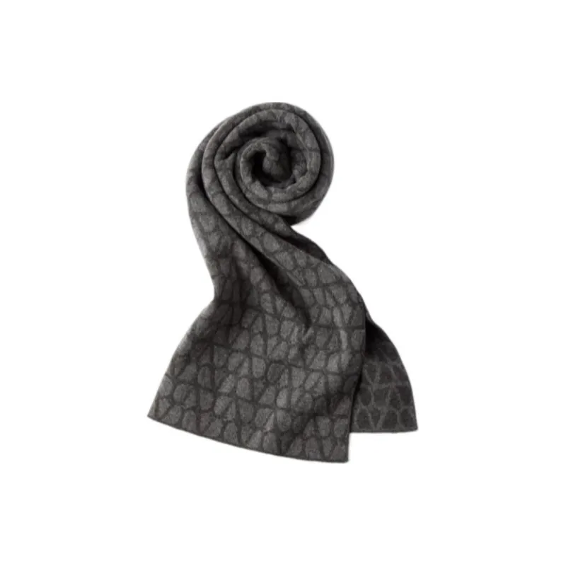 Valentino Virgin Wool Cashmere Knit Scarves Women's Gray-1