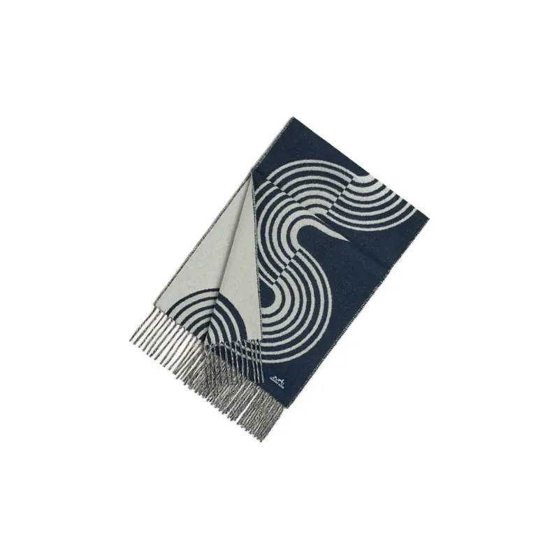 HERMES Cashmere Knit Scarves Women's Marine Blue-1