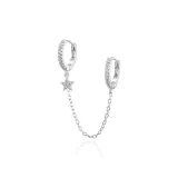Five-Pointed Star Paired Earrings with Silver Chain Hoop