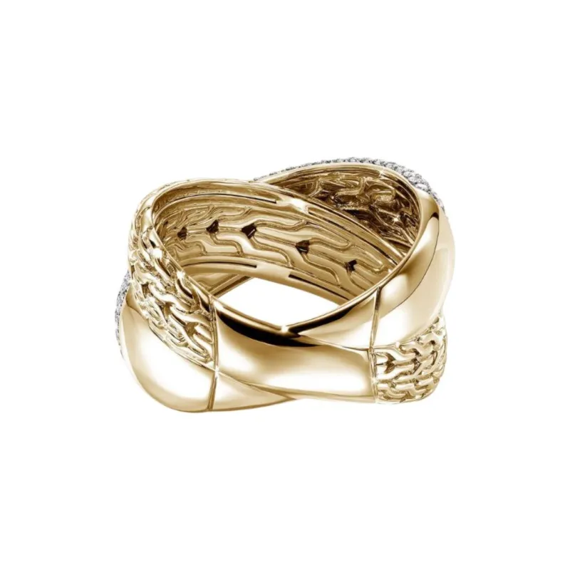 John Hardy 18kt Gold Carved Chain Diamond Ring-2