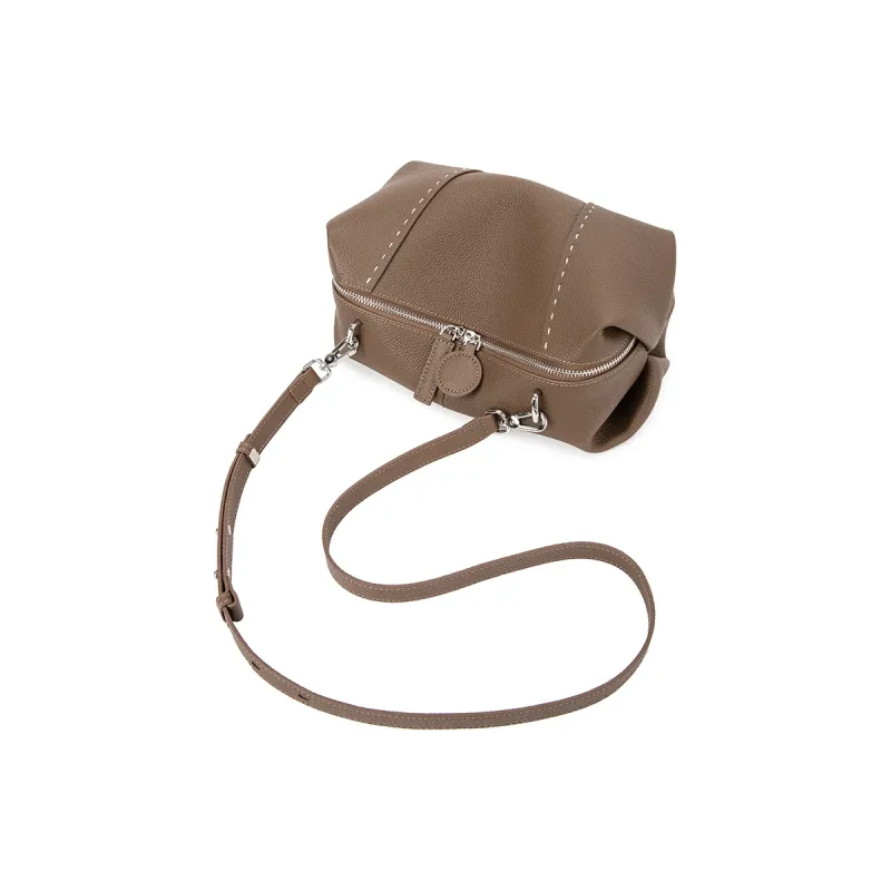VENOF Top Grain Cow Leather Shoulder Bag Women's Elephant Gray/Mirrored Black-1