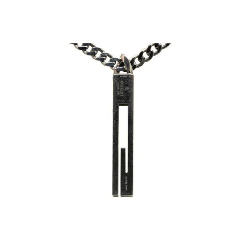 GUCCI 2000-2015 Sterling G Bar Pendant Costume Necklace-1