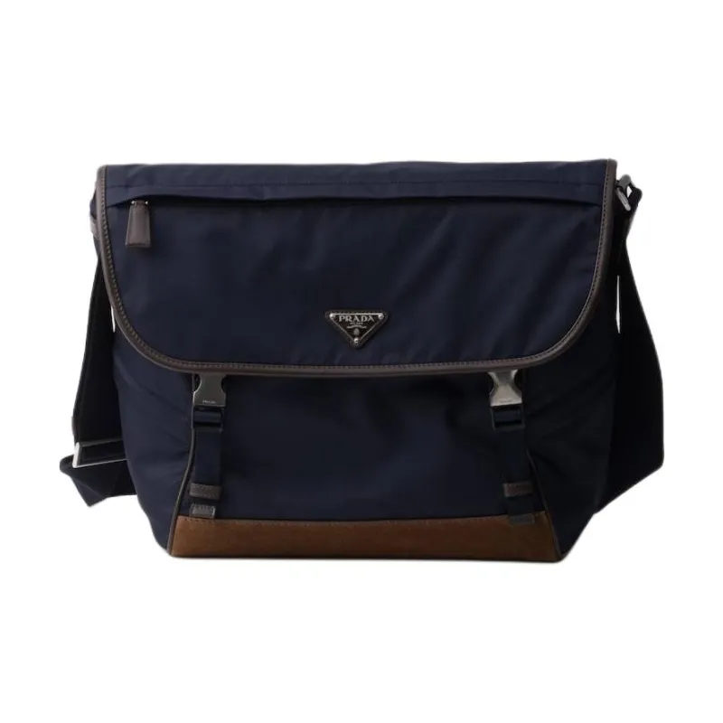 PRADA Re Nylon Recycled Polyamide Messenger Bag, Shoulder Bag Men's Blue & Coffee-0